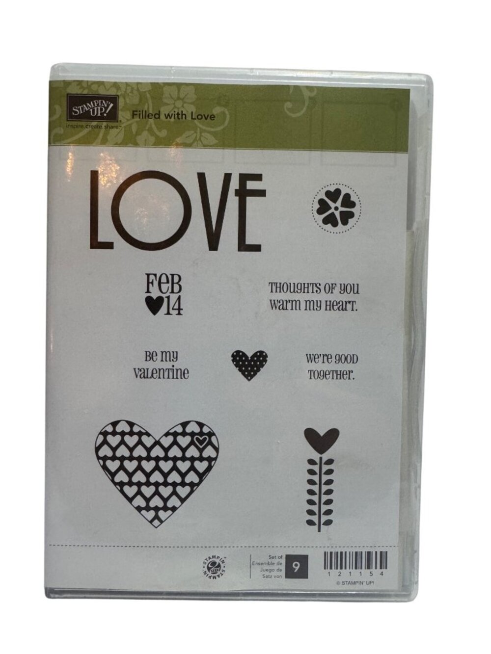 Stampin Up Filled With Love Rubber Stamp Set Valentines Day Craft Set Of 9